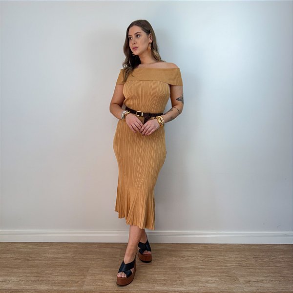Vestido midi em modal ombro a ombro Aisha