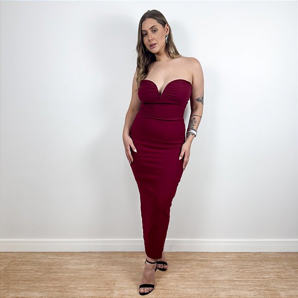 Vestido midi decote coração Michella