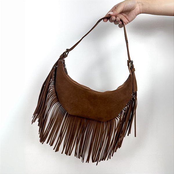 Bolsa em camurça com aplicação de franjas Érica
