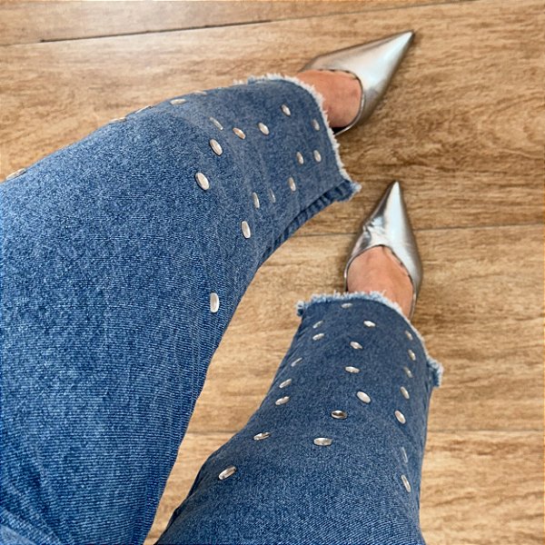 Calça reta jeans Denim Zero com espelhos DZ20998