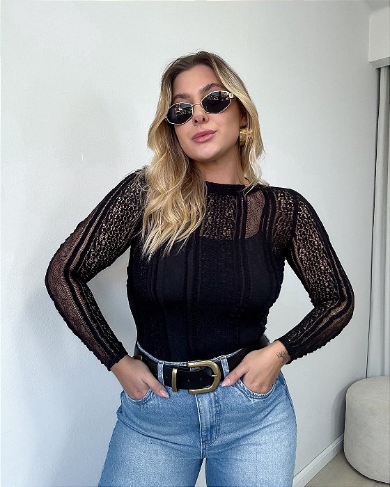 Blusa manga longa em renda Giulia