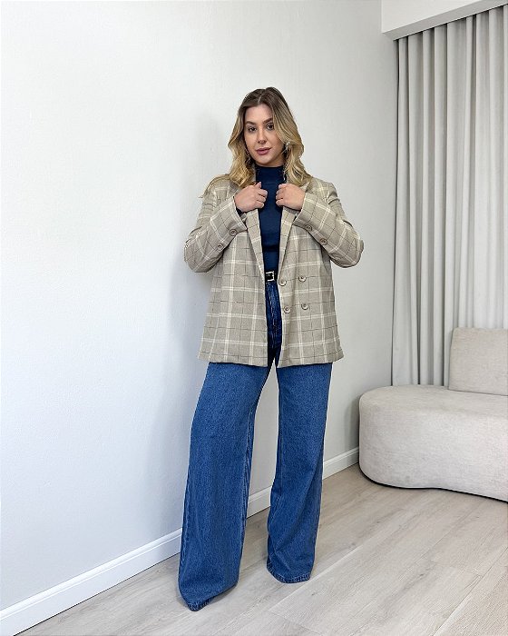 Blazer alongado alfaiataria xadrex Amanda
