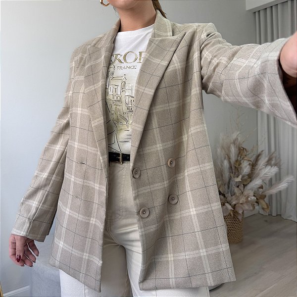 Blazer alongado alfaiataria xadrex Amanda
