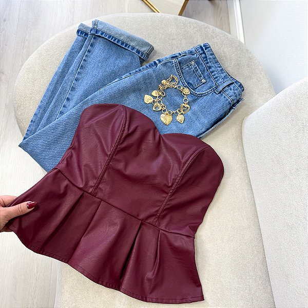 Corset sem alça em couro sintético Malu