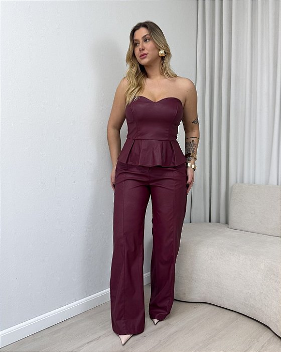 Calça Reta Em Courino Malu