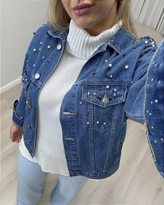 Jaqueta Jeans Oversized Com Aplicações Lara