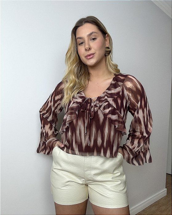 Blusa Bata Em Tule Estampada Liandra