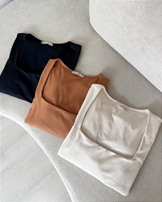 Blusa Térmica Decote Quadrado Com Toque Pêssego
