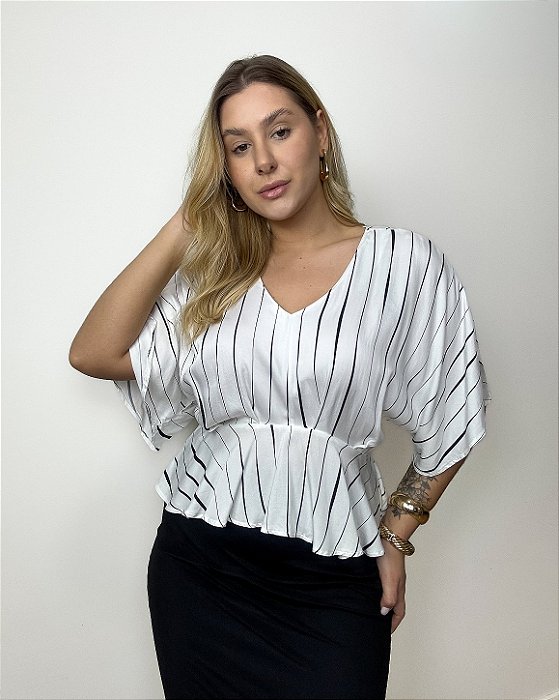 Blusa Listrada Peplum Silvana