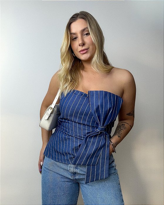 Blusa Sem Alças com Máxi Laço Frontal Lorena