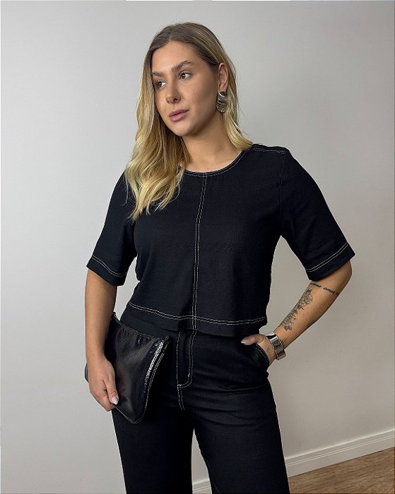 Blusa Em Viscolinho Com Pespontos Eloá