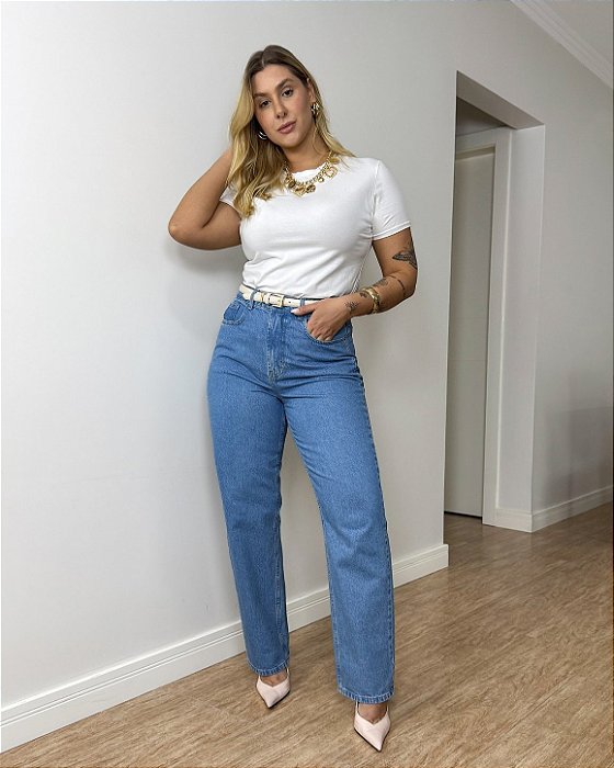 Calça Reta Jeans Lavagem Média Denim Zero DZ21453