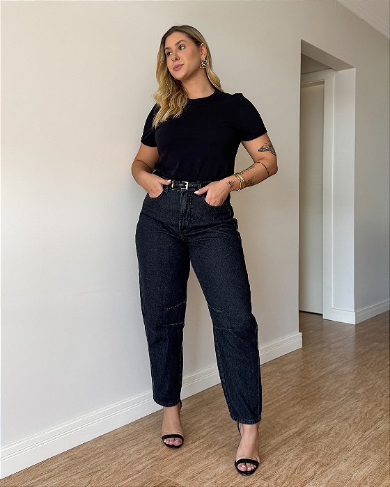 Calça Barrel Jeans Black Denim Zero