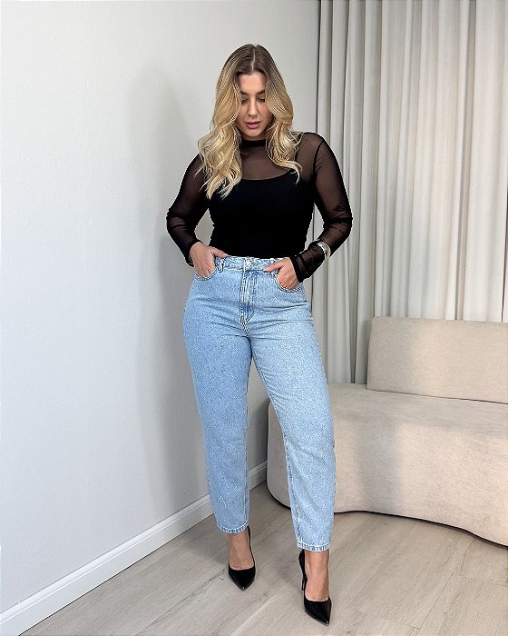 Calça Slouchy Jeans Lavagem Clara Com Brilho Denim Zero DZ21187