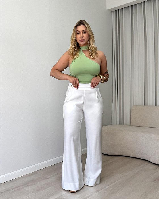 Calça Pantalona Com Detalhes No Cós Angelina