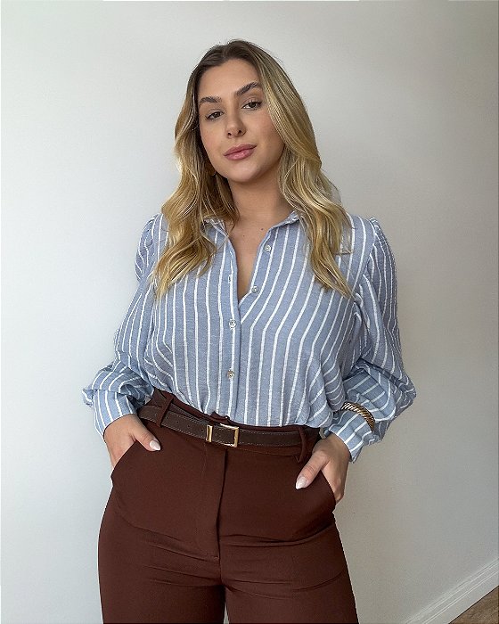 Camisa Listrada Com Mangas Bufantes Mayra