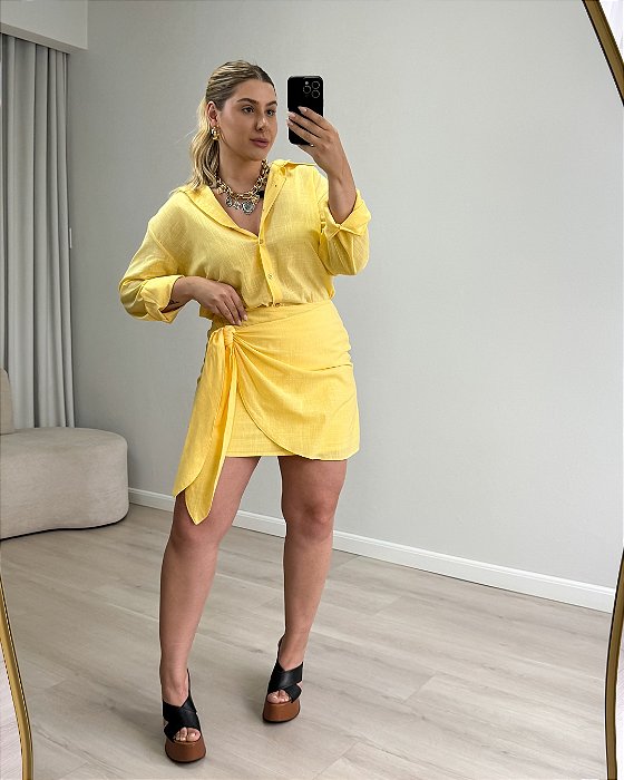 Conjunto Em Viscose De Camisa E Saia Gabriela