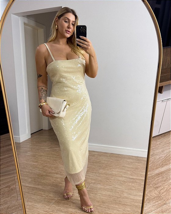 Vestido Midi Com Paetês Olívia