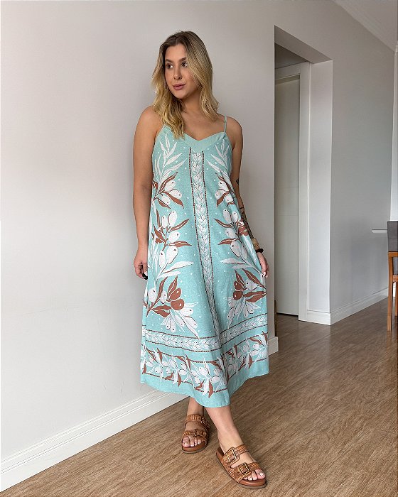 Vestido Midi Estampado Com Alcinhas Érica