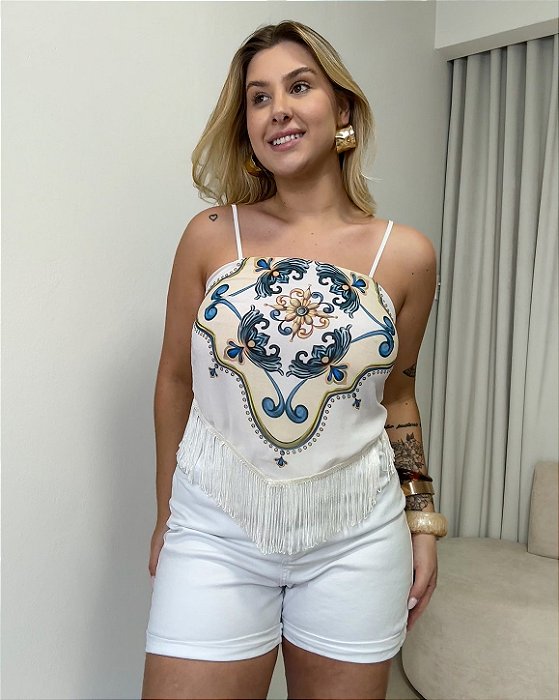 Cropped Estampado Com Franjas Ayla
