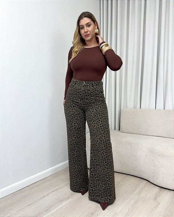 Calça Wide Leg Animal Print Ticiana