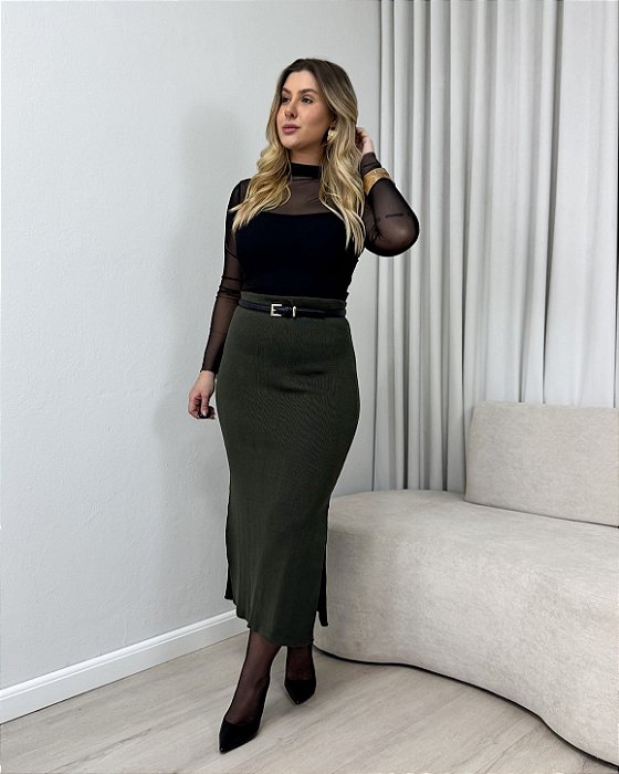 Saia Midi Reta Em Tricô Simone