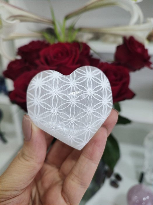 Coração Selenita Flor da Vida