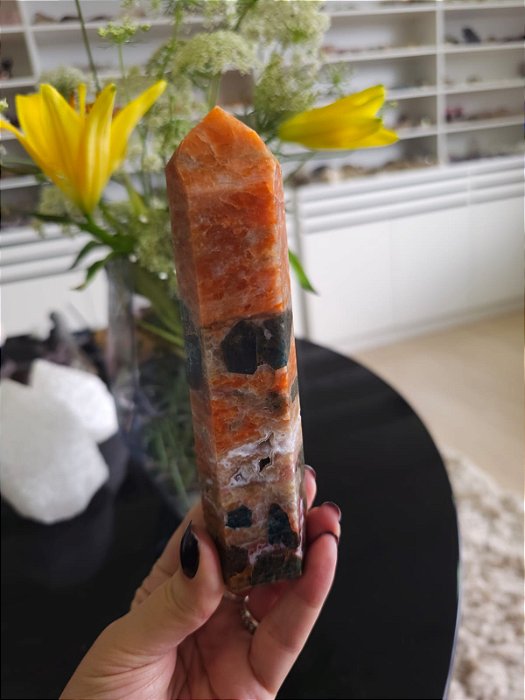 Calcita Laranja com Apatita Azul