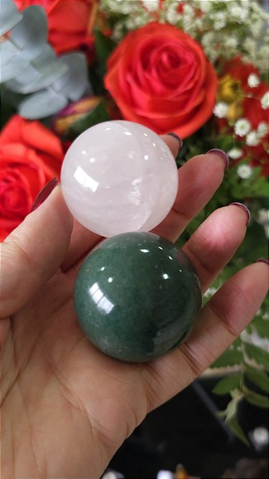 Dupla de Esferas Quartzo Verde e Rosa