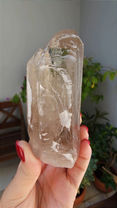 Ponta Quartzo Fumê com Face e Corpo Gravados