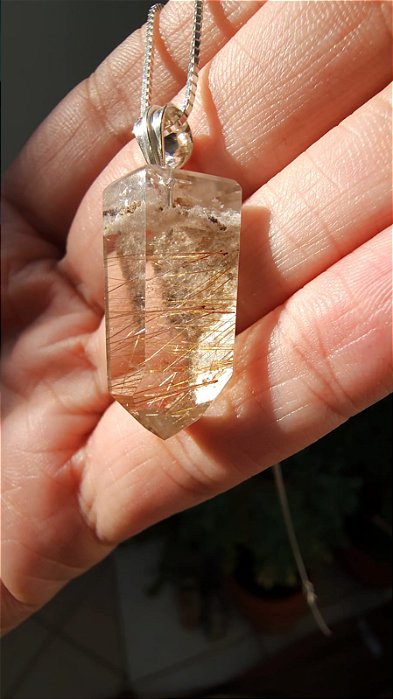 Pingente Quartzo Jardim com Rutilos