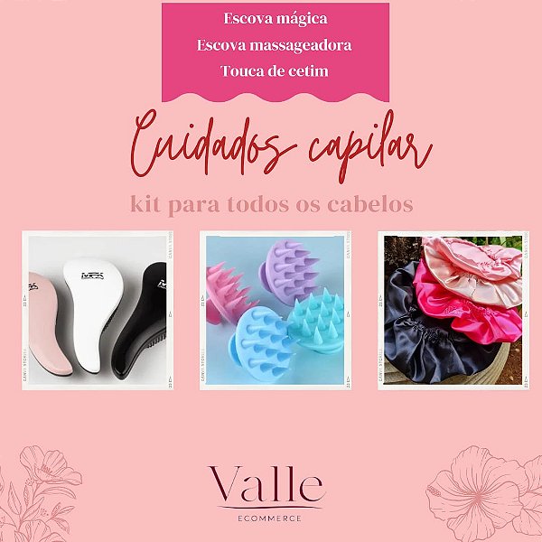 Kit de cuidados - Escova mpk - Escova massageadora - Touca de cetim