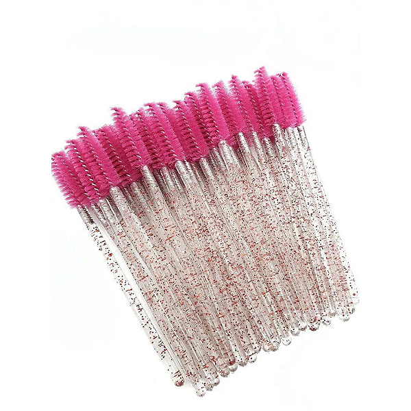 Escovinha p/ Sobrancelhas e Extensão de Cílios ROSA Glitter c/50