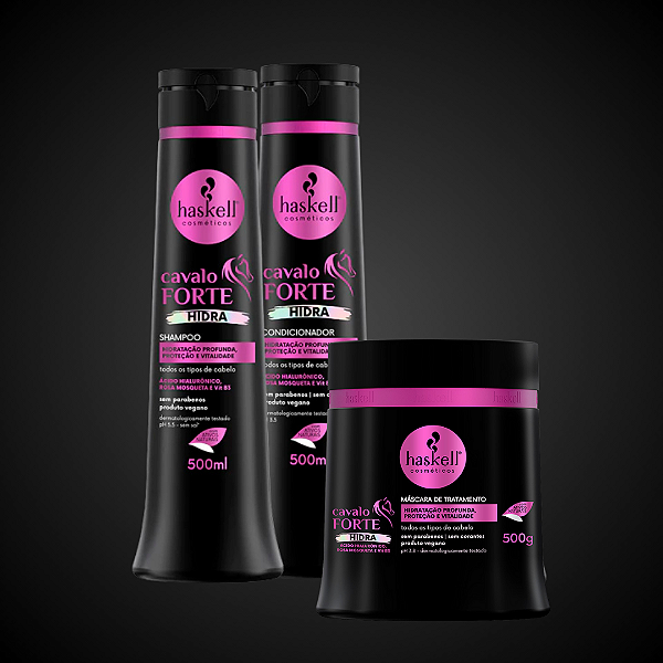 Haskell KIT Cavalo Forte HIDRA Shampoo 500ml + Condicionador 500ml + Máscara 500g