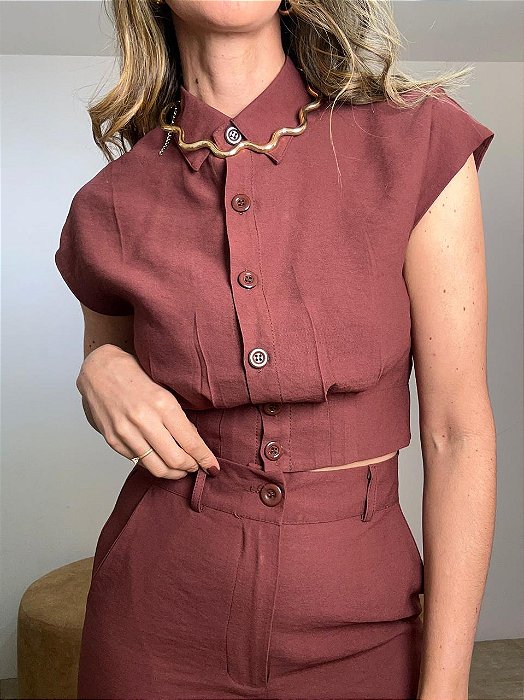 Conjunto Stefane em Alfaiataria Marrant – Cropped + Calça