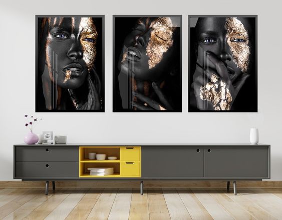 Trio Mulher Negra Dourado c/ Moldura e Vidro