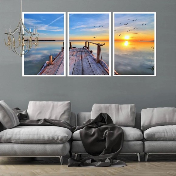 Trio com Moldura e Vidro - Pier por do Sol