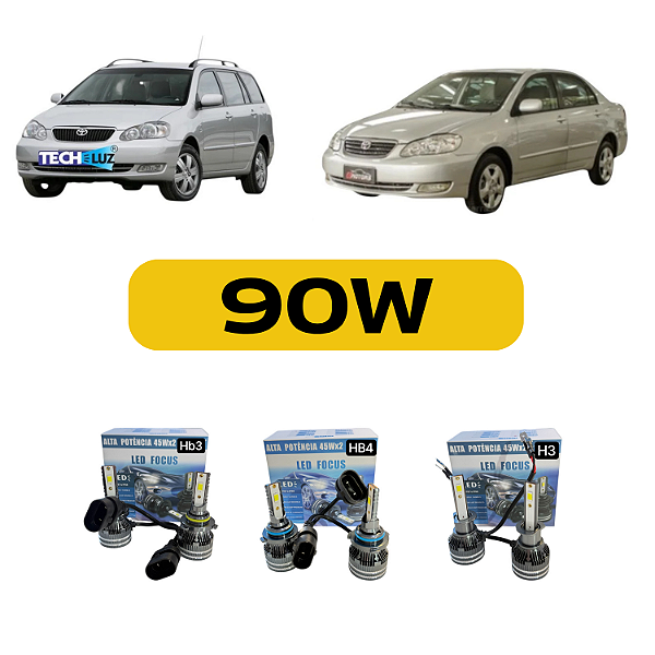 Kit LED Toyota Corolla GLI - XEI (2002-2008) Farol Alto Baixo e Milha