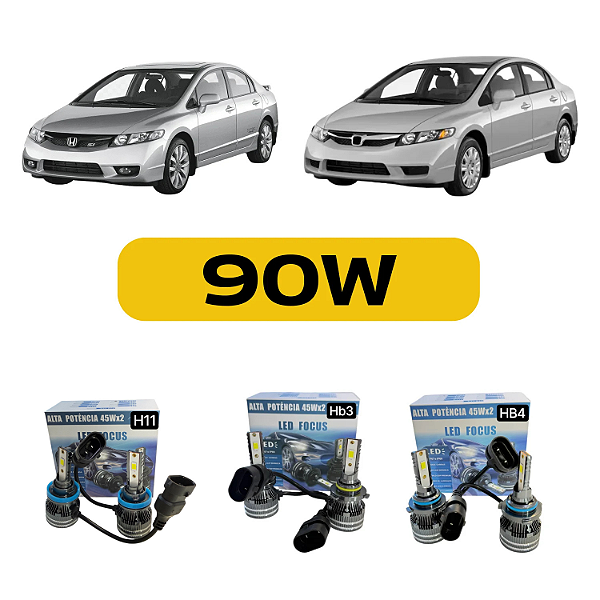 Kit LED Honda New Civic (2004-2011) G7 G8 Farol Alto Baixo e Milha