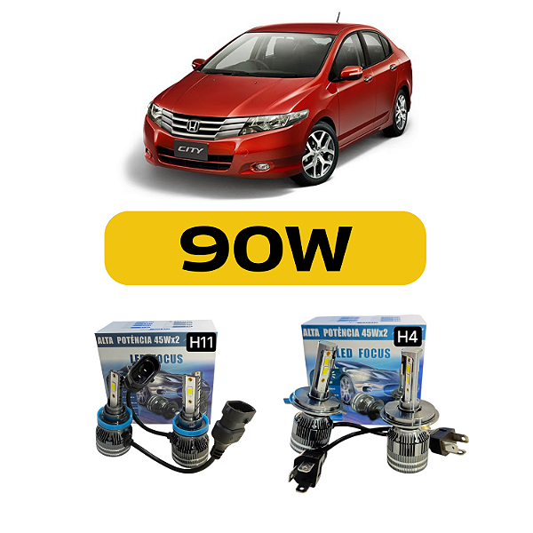 Kit LED Honda City (2009-2014) Foco Duplo - Farol Alto Baixo e Milha