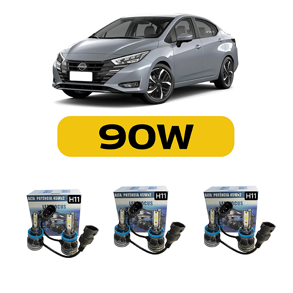 Kit LED Nissan Versa (2021-2024) Foco Duplo - Farol Alto Baixo e Milha