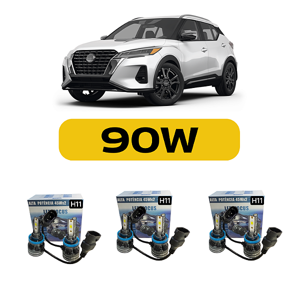 Kit LED Nissan Kicks (2016-2024) Farol Alto Baixo e Milha