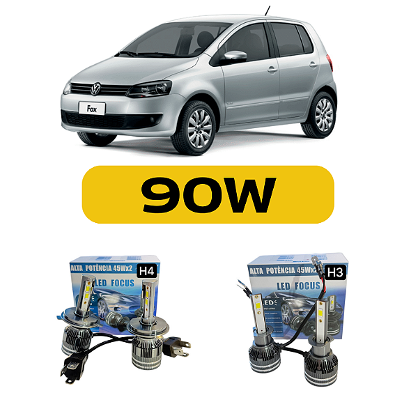 Kit LED Volkswagen FOX (2003-2009) Foco Simples - Farol Alto Baixo e Milha
