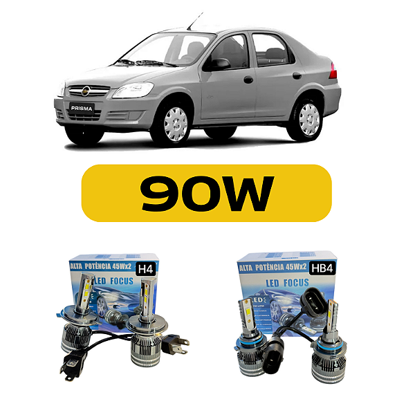 Kit LED Chevrolet Prisma (2006-2014) - Foco Simples - Farol Alto Baixo e Milha