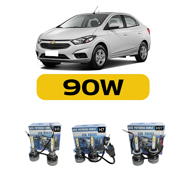 Kit LED Chevrolet Prisma (2015-2019) Foco Simples - Farol Alto Baixo e Milha