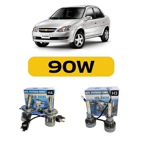 Kit LED Chevrolet Corsa Classic (1995-2016) Farol Alto Baixo e Milha