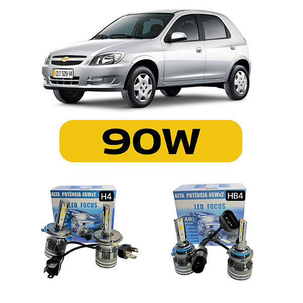 Kit LED Chevrolet Celta (2001 a 2015) Farol Alto Baixo e Milha