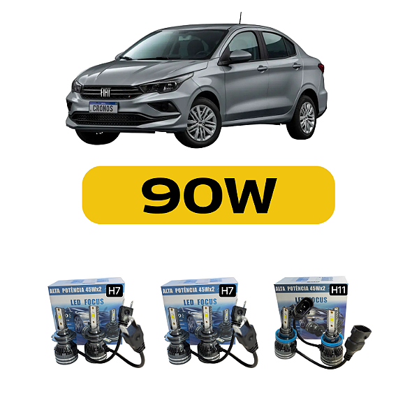 Kit LED Fiat Cronos (2018-2023) Farol Alto Baixo e Milha
