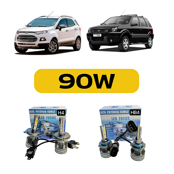 Kit Led Ford Ecosport (2003-2017) Farol Alto, Baixo e Milha