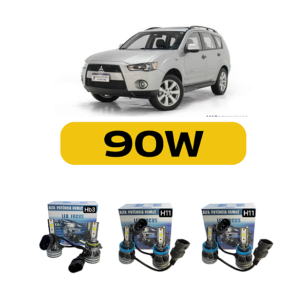 Kit LED Mitsubishi Outlander (2012-2017) Farol Alto Baixo e Milha